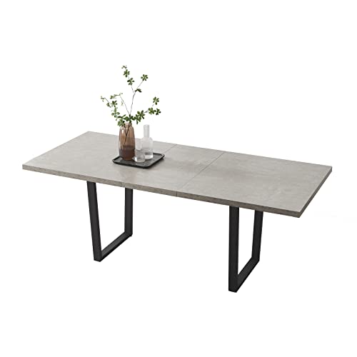 Mid-Century Extendable Dining Table Set, 51"-67", 6 Upholstered Chairs - color: Grey Table, size: 51"-67"