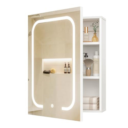 Lighted Bathroom Medicine Cabinet with Mirror, LED Bathroom Vanity Mirror with Storage, 3 Color Temperatures, Wall Mounted Bathroom Cabinet, Adjustable Shelves, Touch-Sensitive Control, White