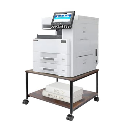 EMERIT Printer Stand,19.5''x19.5''x12.8'' 2 Tier Large Printer Laser Table Heavy Duty Rolling Printer Cart with Wheels for Home Office -100 LBS Each Tier - color: Wood, size: 2-Tier