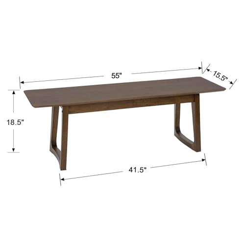 HNY Farmhouse Dining Bench, Solid Wooden Entryway Bench, 55 Inch Long Wooden Bench, Kitchen Dining Seat for Entryway/Dining Room/Kitchen/Living Room, Walnut - color: Walnut Wood, size: 1 bench