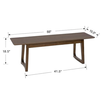 HNY Farmhouse Dining Bench, Solid Wooden Entryway Bench, 55 Inch Long Wooden Bench, Kitchen Dining Seat for Entryway/Dining Room/Kitchen/Living Room, Walnut - color: Walnut Wood, size: 1 bench
