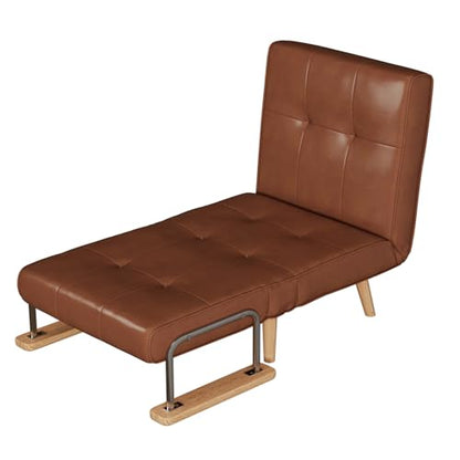 SUIYIMU Folding Chair Bed, 3-in-1 Convertible Sleeper Chair Bed (Natural Wood-Faux Leather) - color: Natural Wood-tone Leather