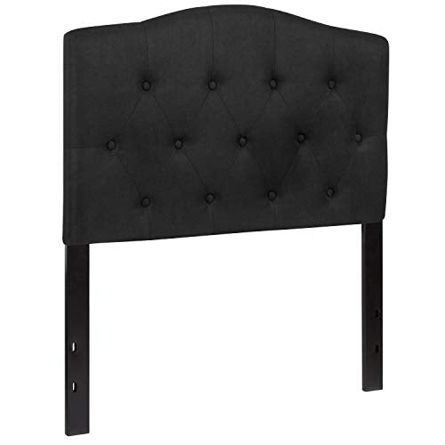 EMMA + OLIVER Black Twin Tufted Headboard | Adjustable Bed Rail Slots, Fabric Upholstered - color: Black, size: Twin
