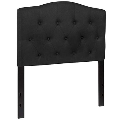 EMMA + OLIVER Black Twin Tufted Headboard | Adjustable Bed Rail Slots, Fabric Upholstered - color: Black, size: Twin