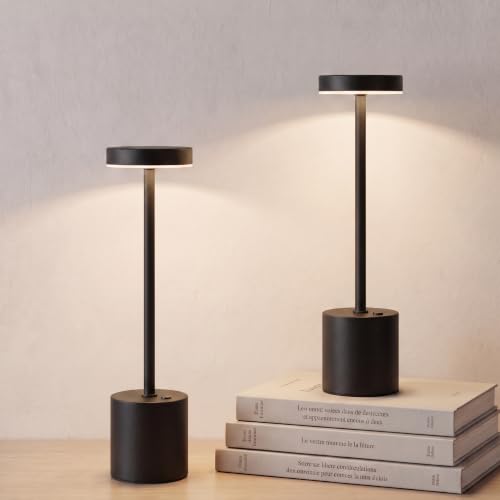 Black Cordless Table Lamp Set of 2, Rechargeable Battery Table Light | 5000mAH Battery Portable LED Desk Lamp, 3 Color Dimmable Table Light for Restaurant, Patio, Bedroom, Bedside Night Lamp - color: 2 Pcs Black