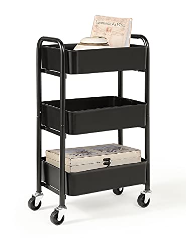 SunnyPoint 3-Tier Delicate Compact Rolling Metal Storage Organizer - Mobile Utility Cart Kitchen/Under Desk Cart with Caster Wheels - BLK (15.35" X 10.24" X 26.8"H) - color: Blk
