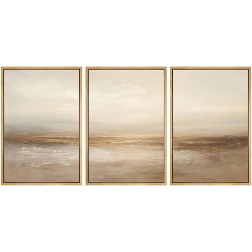 SIGNWIN Framed Wall Art Print Set Beige & Gold Horizon Abstract Minimalist Illustrations Modern Art Chic Multicolor for Living Room, Bedroom, Office - 16"x24"x3 NATURAL - color: A26-2601-edw13, size: 16"x24"x3 Panels Natural