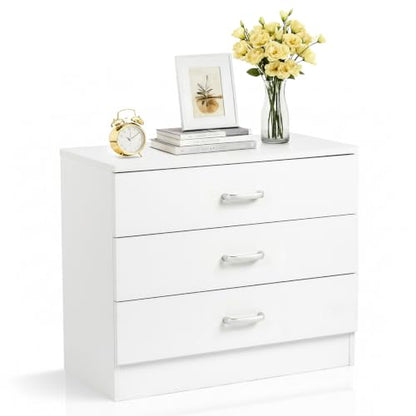 Vasitelan Wooden 3 Drawer Dresser, Modern Storage Chest of Drawers, Wood Bedside Table Night Table for Bedroom,Living Room (White) - color: White