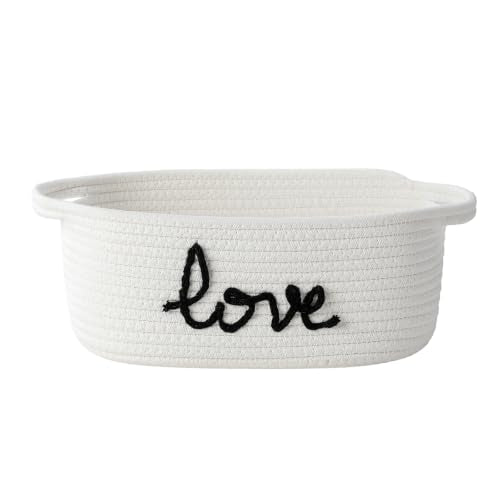Gift Basket Empty small woven cute Rope baby basket- Gifts for Mom Shower | baby basket- Gifts for Mom Shower Birthdays wedding wicker Cotton Storage Basket for Dog Toys Shelf Easter Basket - color: White-Love