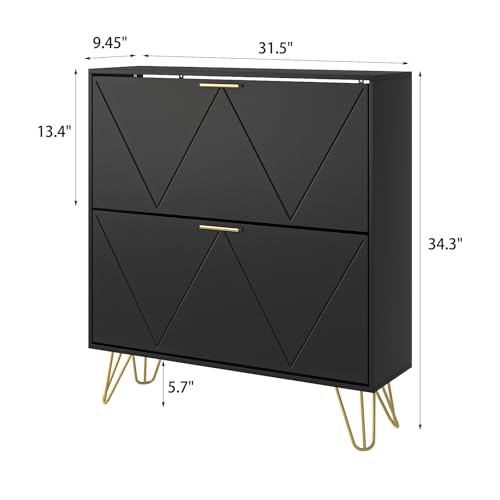 Tradare Black Shoe Cabinet Storage for Entryway, Narrow Shoe Cabinet with 2 Flip Drawers,Freestanding Organizer with Fluted Panel for Living Room, Bedroom, Hallway, Closet, Holds 24 Pairs - color: Black, size: 1 PC