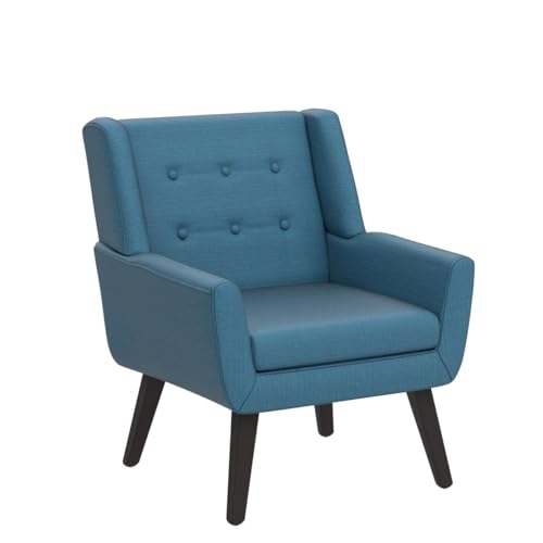 HUIMO Button-Tufted Accent Chairs,Upholstered Reading Living Room Chair,Mid Century Modern Chair with Linen Fabric, Club Chair,Comfy Arm Chairs for Living Room,Bedroom Lake Blue | Mid Century Modern Tufted Armchair with Fabric,Comfy Arm Chairs for Club Li