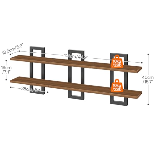 HOOBRO Floating Shelves, 15 Inch Wall Shelf Set of 3, Wall Mounted Storage Shelves 2-Tier, Hanging Bathroom Shelves, for Living Room, Bedroom, Bathroom, Kitchen, Walnut and Black BH32BJP301 - color: Walnut + Black