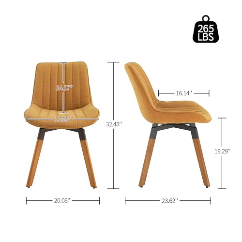 MidCentury Upholstered Swivel PU Dining Chair Set of 4 YellowBrown | 360° swivel curved foam-padded seat armless design dining room chairs accent chairs solid wood legs floor protection pads - color: Yellow Brown, size: Set of 4-PU