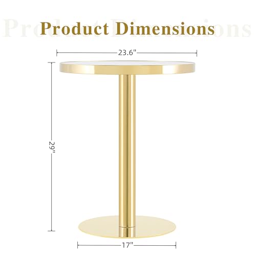 TesNus 23.6" Tulip Dining Table for 2, Small Round Tulip Table, Faux Marble Top with Gold Metal Pedestal Base, Modern Leisure Dining Table for Small Spaces, Cafe, Office, White&Gold - color: White Top&gold Base