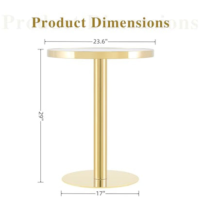 TesNus 23.6" Tulip Dining Table for 2, Small Round Tulip Table, Faux Marble Top with Gold Metal Pedestal Base, Modern Leisure Dining Table for Small Spaces, Cafe, Office, White&Gold - color: White Top&gold Base