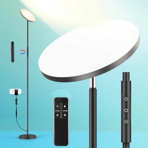 LED Floor Lamp, 3000LM 30W Super Bright Standing Lamp, 300W Equivalent Modern Torchiere Sky Lamp, 2700K-6500K Stepless Dimming with Remote & Touch Control, 69" Tall Lamp for Living Room Bedroom Office