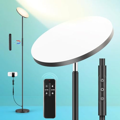 LED Floor Lamp, 3000LM 30W Super Bright Standing Lamp, 300W Equivalent Modern Torchiere Sky Lamp, 2700K-6500K Stepless Dimming with Remote & Touch Control, 69" Tall Lamp for Living Room Bedroom Office