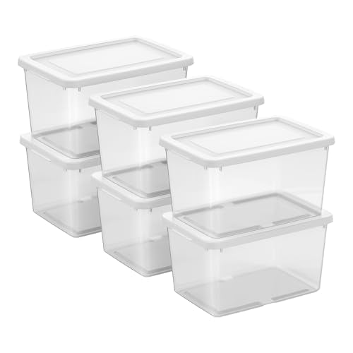 Sterilite Storage Box, Stackable Clear Plastic Bins, 20 Quart, 6-Pack | Heavy-Duty Organizing Containers with Snap-On Lids for Closet, Bathroom, and Office - size: 20 Qt, style: 6 Pack
