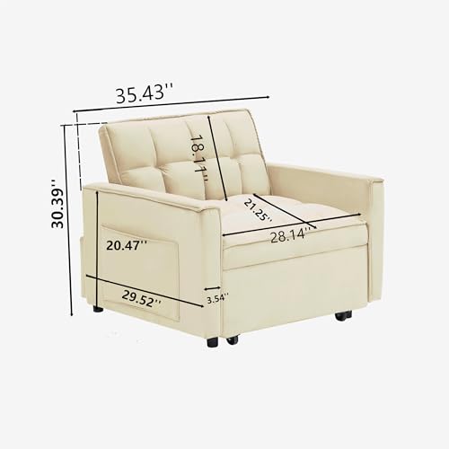 Sleeper Chair with Pull Out Bed, 3 In1 Convertible Chair Bed, White | Adjustable Backrest with Multiple Reclining Positions, Soft Cushioning, Handy Side Pocket, Perfect for Everyday Lounging - color: W-white-m1