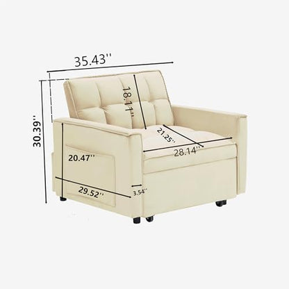 Sleeper Chair with Pull Out Bed, 3 In1 Convertible Chair Bed, White | Adjustable Backrest with Multiple Reclining Positions, Soft Cushioning, Handy Side Pocket, Perfect for Everyday Lounging - color: W-white-m1