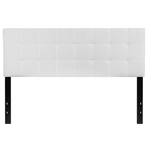 EMMA + OLIVER White Queen Quilted Tufted Headboard | Adjustable Bed Rail Slots, Fabric Upholstered - color: White, size: Queen