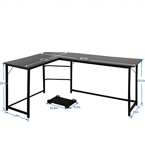 AEONS L-Shaped Computer Study Corner Desk with CPU Stand, PC Laptop Gaming Desk 66” Workstation for Home Office Writing Table, Wood & Metal, Space-Saving