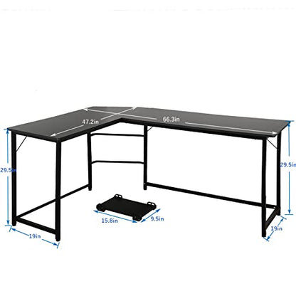 AEONS L-Shaped Computer Study Corner Desk with CPU Stand, PC Laptop Gaming Desk 66” Workstation for Home Office Writing Table, Wood & Metal, Space-Saving