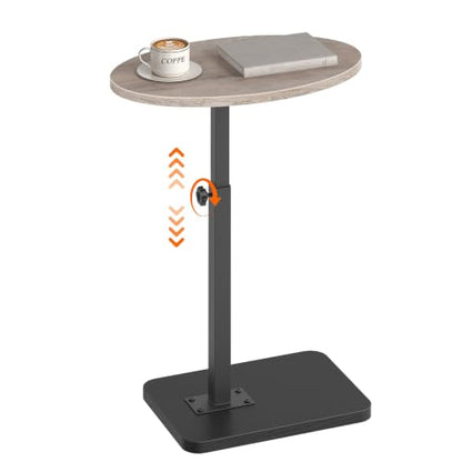 HOOBRO C Shaped End Table Adjustable Height, Small Tv Tray Table for Sofa | Small Oval C Shaped Side Table That Slide Under, Coffee Table for Couch, Small Spaces, for Living Room and Bedroom - color: Greige + Black