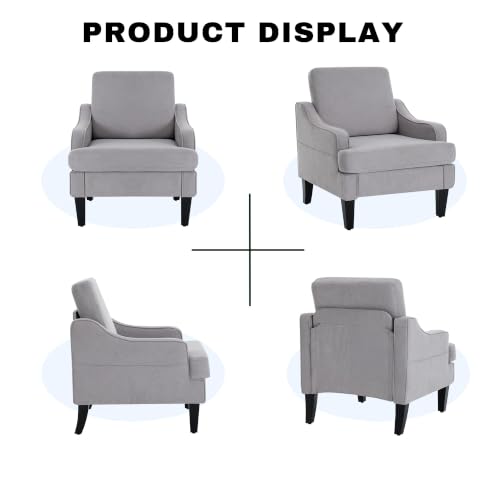 Mid-Century Accent Chair, Comfy Arm Chair Upholstered Living Room Chair for Bedroom, Fabric Reading Chair with Wood Legs for Apartment, Waiting Room, Vanity Room (Gray) - color: Grey