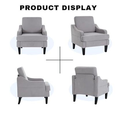 Mid-Century Accent Chair, Comfy Arm Chair Upholstered Living Room Chair for Bedroom, Fabric Reading Chair with Wood Legs for Apartment, Waiting Room, Vanity Room (Gray) - color: Grey