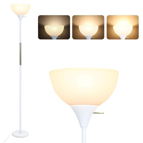 LALISU Floor Lamp, LED Standing Lamp 3 Way Dimmable Brightness Floor Lamp | Rotary Switch Floor Lamps Modern Industrial Lamp with Shade, Tall Lamps for Living Room Bedroom Office Dining Room (White) - color: White