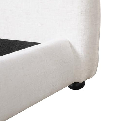 Christopher Knight Home Deft Wooden King Bed Frame and Headboard, Luxurious Upholstered King Size Bed Frame with Linen Fabric Pillow-Back Headboard, Modern Design Bed Set, Easy Assembly, Beige - size: King Size