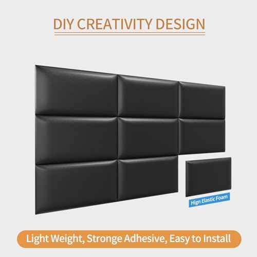 Twin Headboards, Self-Adhesive 3D Panels, Upholstered Wall Panels for Bedroom/Living Room (6 Pieces 9.84 in x 23.6 in) - color: Black, size: 6 PCS, style: Twin