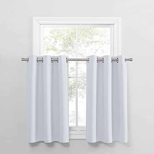 PONY DANCE Greyish White Room Darkening Kitchen Curtains 2 Panels Set,Thermal Insulated Small Window Treatment Heavy Duty Privacy Tiers for Laundry Bedroom Bathroom(2 Panels, W 34 x L 36 inches) - color: Greyish White, size: 34"W x 36"L (Pack of 2)