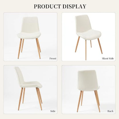 HIPIHOM Dining Chairs Set of 2, Mid-Century Modern Fabric Kitchen Chairs | Curved Backrest for Comfort, High-Density Sponge Padded Seat, Heat and Stain Resistant Surface, Sturdy Wood-Grain Metal Legs - color: Beige Chairs Set of 2