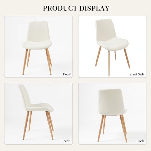 HIPIHOM Dining Chairs Set of 4, Mid-Century Modern Fabric Kitchen Chairs | Curved Backrest for Comfort, High-Density Sponge Padded Seat, Heat and Stain Resistant Surface, Sturdy Wood-Grain Metal Legs - color: Beige Chairs Set of 4