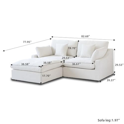 Cloud Couch Modular Sectional Sofa,82.68" L Shaped Couch,Down Filled Convertible Wide Seater, 2 Seater+Ottoman for Living Room Set,Covers Washable&Replaceable,White - color: White, size: 2 Seat &Ottoman