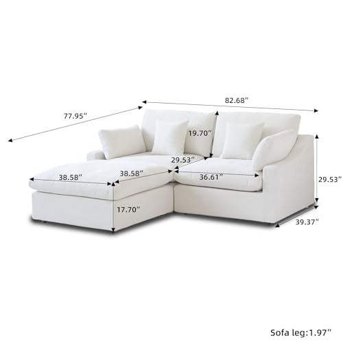 Cloud Couch Modular Sectional Sofa,82.68" L Shaped Couch,Down Filled Convertible Wide Seater, 2 Seater+Ottoman for Living Room Set,Covers Washable&Replaceable,White - color: White, size: 2 Seat &Ottoman