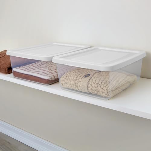 Sterilite Storage Box Stackable Tote, White, 12 Quart, 24 Pack | Clear Plastic Container with Secure Snapping Lids for Home and Office Organization - size: 12Qt, style: 24 Pack