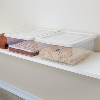 Sterilite Storage Box Stackable Tote, White, 12 Quart, 24 Pack | Clear Plastic Container with Secure Snapping Lids for Home and Office Organization - size: 12Qt, style: 24 Pack