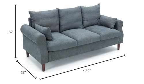 Panana 3 Seater Sofa,Rolled Armrest Design Upholstered Linen Fabric Couch,195 x 80 x 80 cm (Gray, 3 Seater) - color: Gray Linen Fabric, size: 3 seater