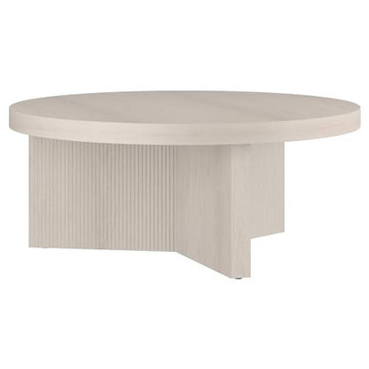 Henn&Hart 36" Scandinavian Fluted Coffee Table, Beech White | Ribbed pedestal base and low profile bring Scandinavian style to small spaces including living rooms or family rooms - color: Beech White, size: 36 inches