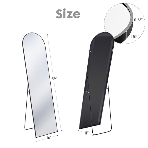 DUMOS 59"x16" Arched Full Length Floor Mirror, Full Body Mirror | Free Standing or Wall Mount, Nano Glass Aluminum Frame, Hanging or Leaning, Modern Simple Home Decor, Black - color: Black-rounded, size: 59"L x 16"W