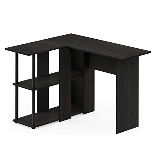 Furinno Abbott L-Shape Computer Desk with Bookshelf, Espresso/Black | Bookshelf, Computer Desk, Office Desk, for Home Office, Bedroom - color: Espresso/Black, style: Plastic Poles