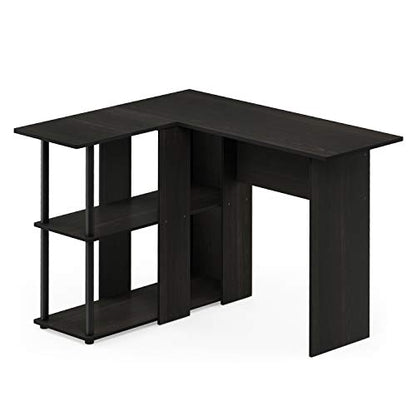Furinno Abbott L-Shape Computer Desk with Bookshelf, Espresso/Black | Bookshelf, Computer Desk, Office Desk, for Home Office, Bedroom - color: Espresso/Black, style: Plastic Poles