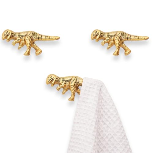 Indian Shelf Set of 3 Gold Dinosaur Wall Hooks for Coats, Bags and Hats - style: Tyrannosaurus