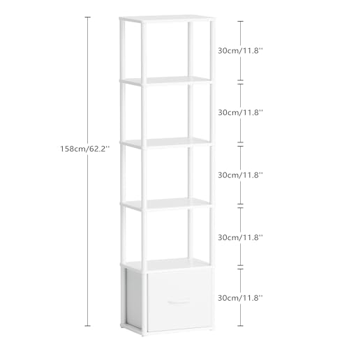 6-Tier Bookshelf Organizer, Narrow Bookcase,Tall Skinny Bookshelves, Standing Ladder Shelf with Drawer, Small Book Shelf with Storage for Living Room, Bedroom, Office, Study White HBC505W - color: White