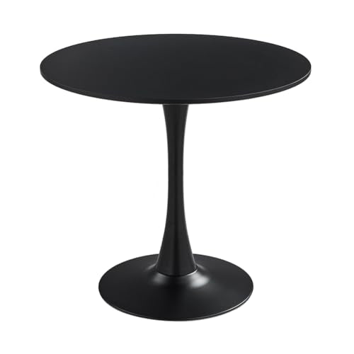 23.4" Tulip Dining Table, Black, Perfect for 2-4 People, Mid-Century Modern Style, Round MDF Top with Sturdy Base for Dining Room, Living Room, Cafe - size: 23.4"
