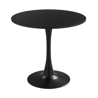 23.4" Tulip Dining Table, Black, Perfect for 2-4 People, Mid-Century Modern Style, Round MDF Top with Sturdy Base for Dining Room, Living Room, Cafe - size: 23.4"