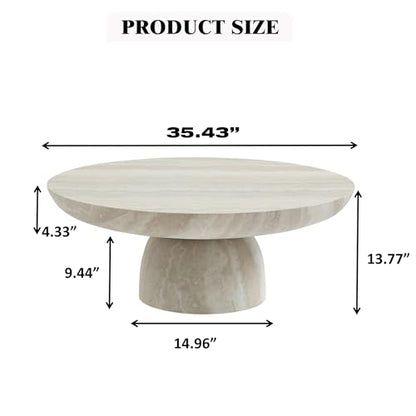 35.43" Round Faux Marble Coffee Table with Base (35.43"x13.77") | Faux Marble Center Table Concrete Coffee Table Travertine Accent Table Stone Coffee Table Living Room Furnitures - color: Mars,ø35.43" X 13.8",pedestal